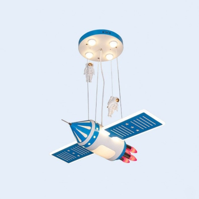Satellite Chandelier Pendant Light Childrens Metal Bedroom Ceiling Lamp with Astronaut Deco