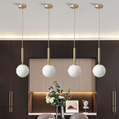 Simple Style Ball Pendant Lamp White Glass 1-Bulb Restaurant Suspension Light in Brass