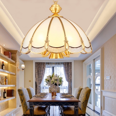 Simplicity Dome Shade Suspension Light Scalloped Glass Chandelier Lighting in Gold