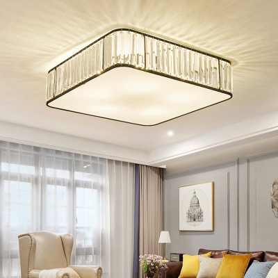 Simplicity Geometric Flush Mount Lighting Crystal Bedroom Ceiling Light Fixture in Black