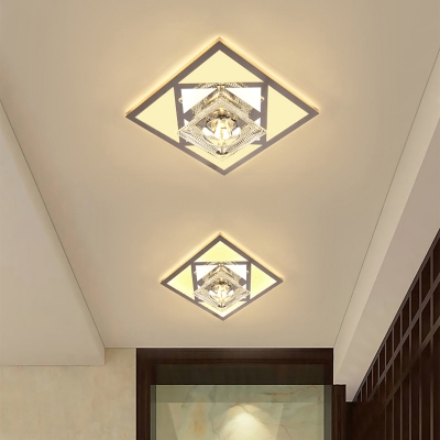 Small Foyer Flush Ceiling Light Clear Crystal Modern LED Flush Mount Recessed Lighting