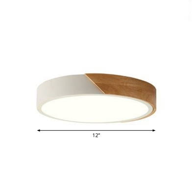 Splicing Circle Ultrathin Ceiling Lamp Macaron Acrylic Living Room LED Flush Mounted Light with Wood Accent