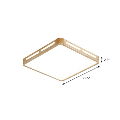 Square Bedroom LED Flush Light Fixture Acrylic Minimalistic Ceiling Mounted Lamp in Wood