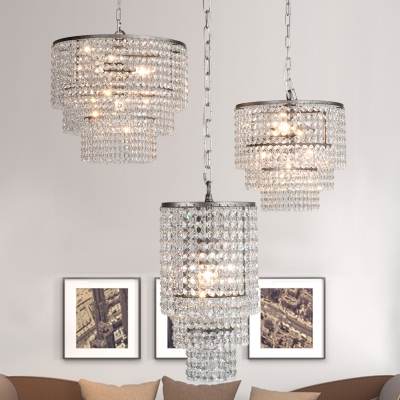 Tiered Dangling Crystal Chandelier Light Antique Entryway Pendant Light Fixture in Chrome