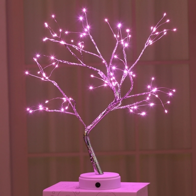 Tree Shaped LED Night Stand Lamp Artistic Plastic Bedroom Battery Table Light in Gold