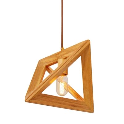 Wooden Triangular Prism Pendant Lamp Minimalist Single-Bulb Hanging Ceiling Light over Table