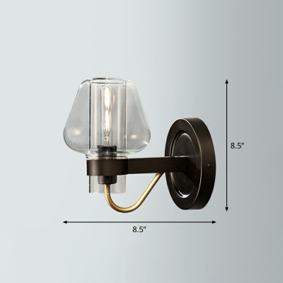1-Bulb Foyer Wall Sconce Postmodern Black Wall Mount Light with Cone Glass Shade