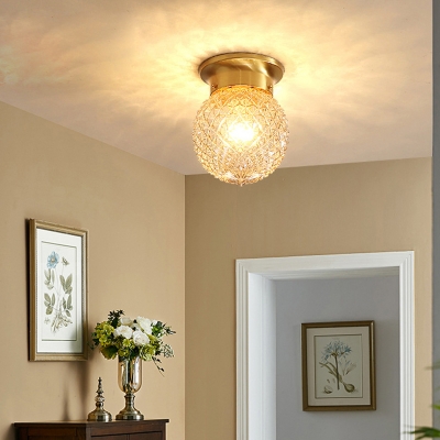 1 Head Ceiling Light Classic Globe Glass Semi Flush Light Fixture in Gold for Corridor