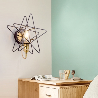 1 Head Five-Pointed Star Wall Lamp Loft Style Metal Wall Sconce Light Fixture for Bedroom