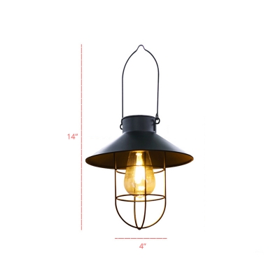 2 Pcs Conical Solar Suspension Lighting Simplicity Iron Garden LED Pendant Light with Cage and Handle in Black