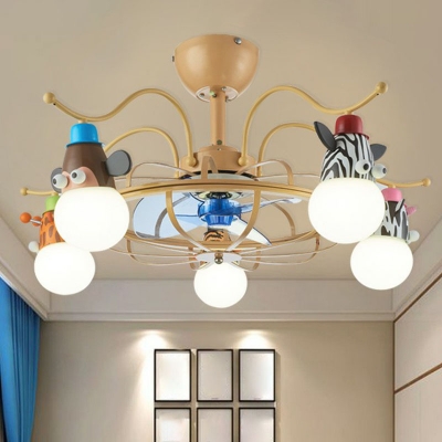 3-Blade Cartoon Animal Ceiling Fan Lamp Metallic Childrens Bedroom Semi Mount Lighting in Orange, 30.5