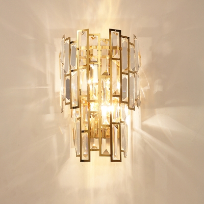 3 Lights Living Room Sconce Fixture Modern Golden Wall Lamp with Curved Crystal Shade