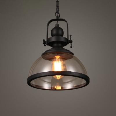 Antique Dome Pendant Lighting 1-Light Clear Glass Hanging Light Fixture for Restaurant