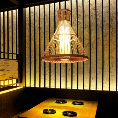 Bamboo Handcrafted Ceiling Light Nordic Style 1 Bulb Wood Hanging Lamp for Tea Room