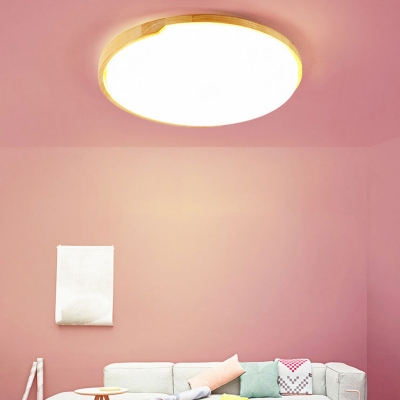 Bedroom LED Flush Light Fixture Minimalist Wood Ceiling Light with Round Acrylic Shade