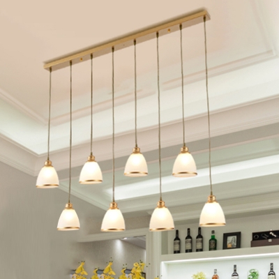 Bell Shade Cream Glass Suspension Light Retro Style Dining Room Multi Light Pendant
