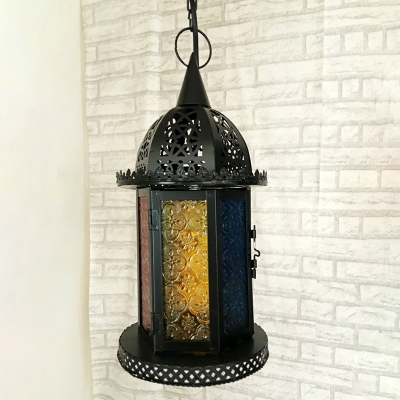 Black Lantern Hanging Lighting Vintage Hand-Crafted Glass Single Dining Room Pendulum Light