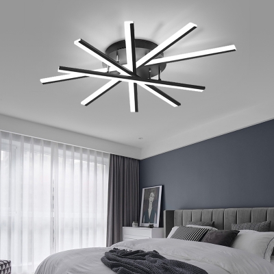 Black Rod Shaped Semi-Flush Ceiling Light Modern LED Acrylic Flush Mount Lighting for Bedroom
