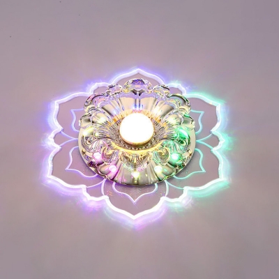 Blooming Flower LED Flush Light Minimalist Clear Crystal Corridor Ceiling Mount Lamp