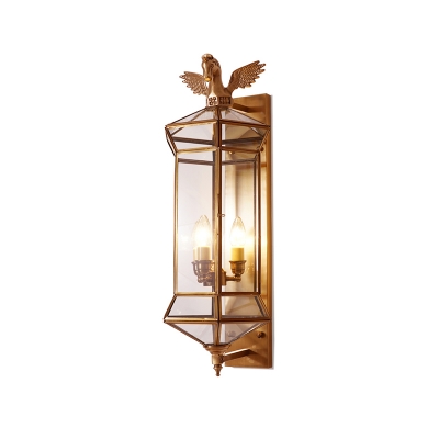Brass Shaded Wall Mount Light Traditional Clear Glass 3 Heads Outdoor Wall Light with Flying Unicorn Decor