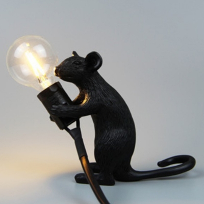 Cartoon Mouse Mini Night Light Resin 1-Light Kids Bedroom Table Lamp with Exposed Bulb Design