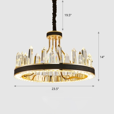 Circular Crystal Icicles LED Pendant Light Postmodern Gold and Black Chandelier Light Fixture