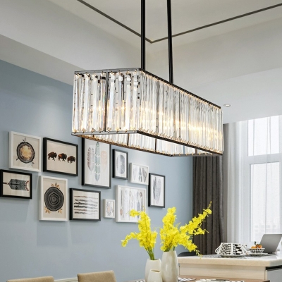 Classic Rectangular Pendant Light Prismatic Crystal Hanging Island Light for Dining Room