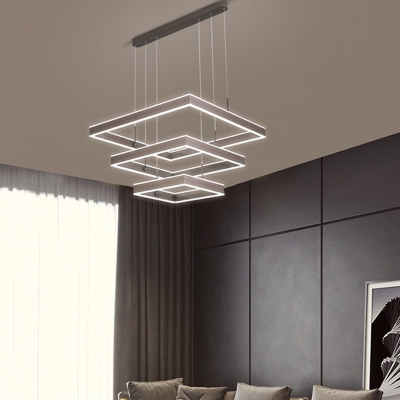 Contemporary Square Layered Chandelier Pendant Light Metallic Living Room LED Hanging Light in Coffee