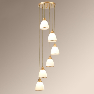 Cream Glass Bell Shaped Cluster Pendant Light Contemporary Suspension Lighting for Duplex House