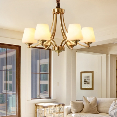 Cream Glass Bud Chandelier Pendant Light Vintage Living Room Pendant Light Fixture in Gold