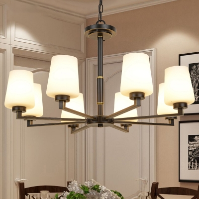 Cream Glass Tapered Chandelier Pendant Light Vintage Living Room Hanging Light in Gold-Black