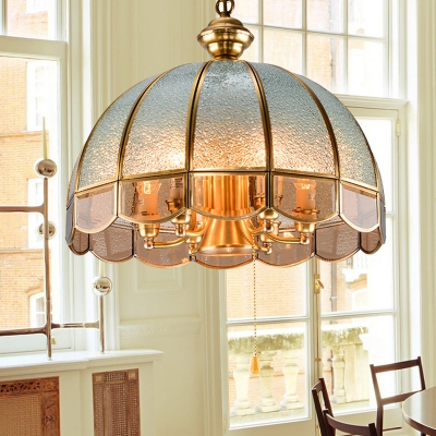 Dome Scalloped Glass Suspension Lighting Classic Dining Room Chandelier Light in Gold