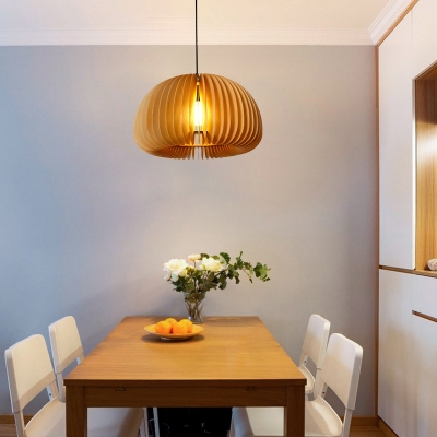 Dome Shade Living Room Suspension Lighting Wood 1 Head Minimalist Pendant Ceiling Light