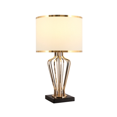 Fabric Drum Table Lamp Classic Style 1 Head Living Room Nightstand Lighting in Brass