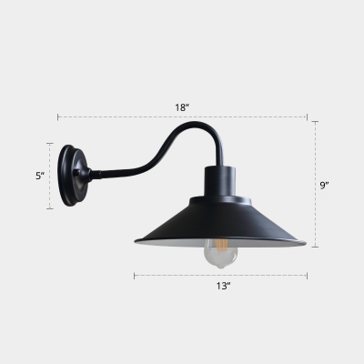 Flared Metal Wall Mounted Lamp Industrial 1 Head Outdoor Sconce Lighting with Bend Arm