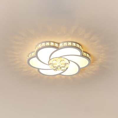 Flower Hotel Ceiling Flush Light Acrylic Modernism LED Flush Mount Fixture with Crystal Deco in White