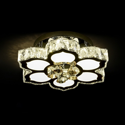 Flower LED Semi Flush Mount Lighting Minimalist Beveled-Cut Crystal Bedroom Ceiling Fixture
