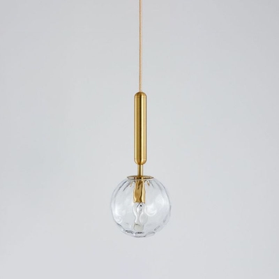 Gold Finish Ball Shaped Pendant Minimalist Single Rippled Glass Hanging Ceiling Light