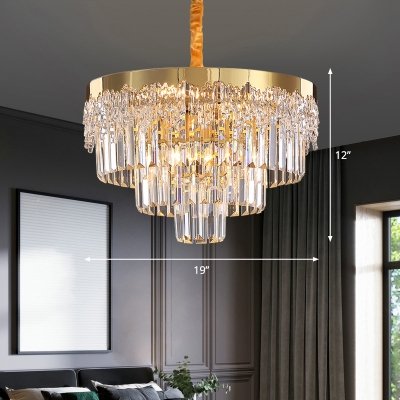 Gold Tiered Tapered Chandelier Simplicity 6-Light 3-Sided Crystal Bar Pendant Lighting