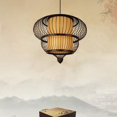 Gourd Restaurant Suspension Lighting Bamboo 1 Head Minimalist Pendant Ceiling Light in Black