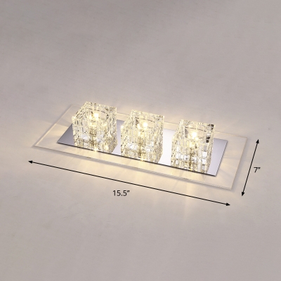 Grid Cut Crystal Cube Led Flush Mount Light Minimalistic Clear Flushmount Ceiling Lamp for Foyer