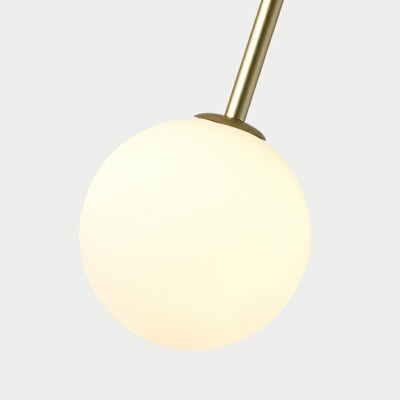 Iron Arc Pendant Light Fixture Minimalist 2-Bulb Chandelier with Ball Milky Glass Shade