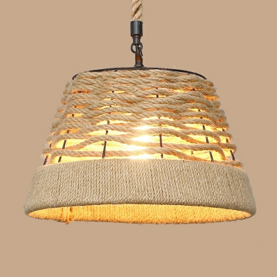 Jute Rope Cage Style Ceiling Hang Lamp Rustic 1-Light Tearoom Pendant Lighting in Brown