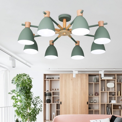 Living Room Semi Flush Chandelier Nordic Style Ceiling Mount Light with Bell Metal Shade