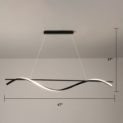 Metal Wavy Hanging Ceiling Light Minimalism LED over Island Lighting for Dining Room