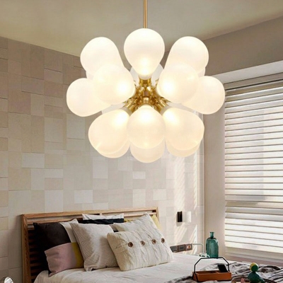 Minimalist Bulb Shaped Chandelier Lighting Colored Glass 18 Bulbs Kids Bedroom LED Pendant Light