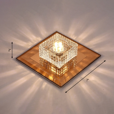 Minimalist LED Flush Mount Lamp Square Ceiling Light with Lattice Crystal Shade for Corridor