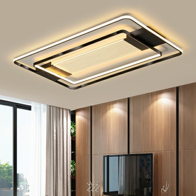 Minimalist Rectangular LED Ceiling Fixture Metal Bedroom Flush Mount Lighting in Black