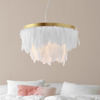 Minimalist Tiered Ceiling Lighting Feather Single Living Room Chandelier Light Fixture