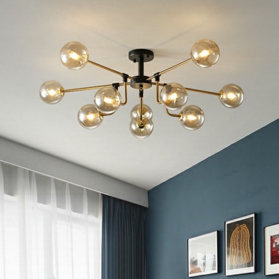 Modern Ball LED Ceiling Lighting Blown Glass 10 Bulbs Living Room Chandelier Light Fixture